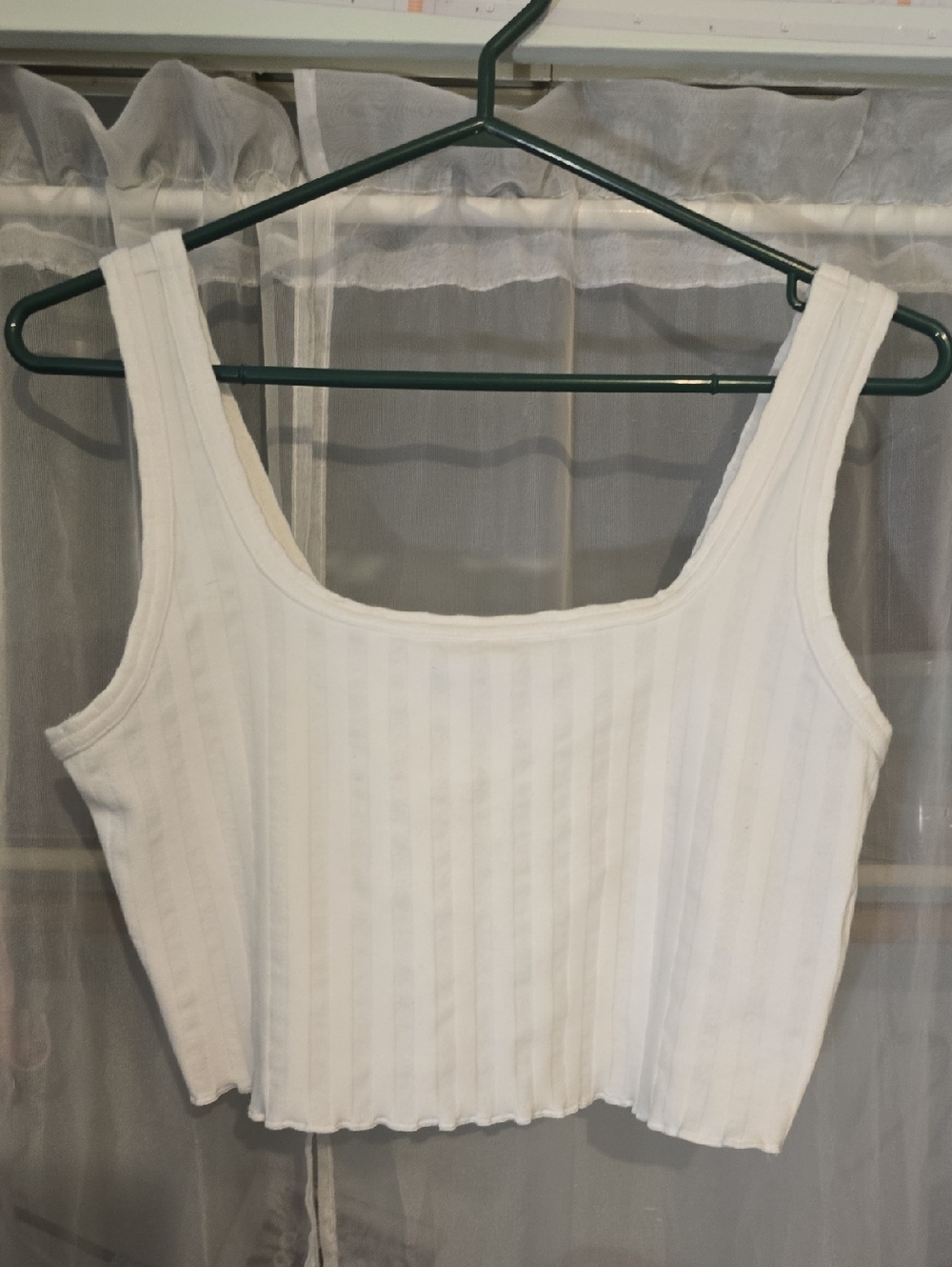 Aerie White Ribbed Square-Neck Crop Tank